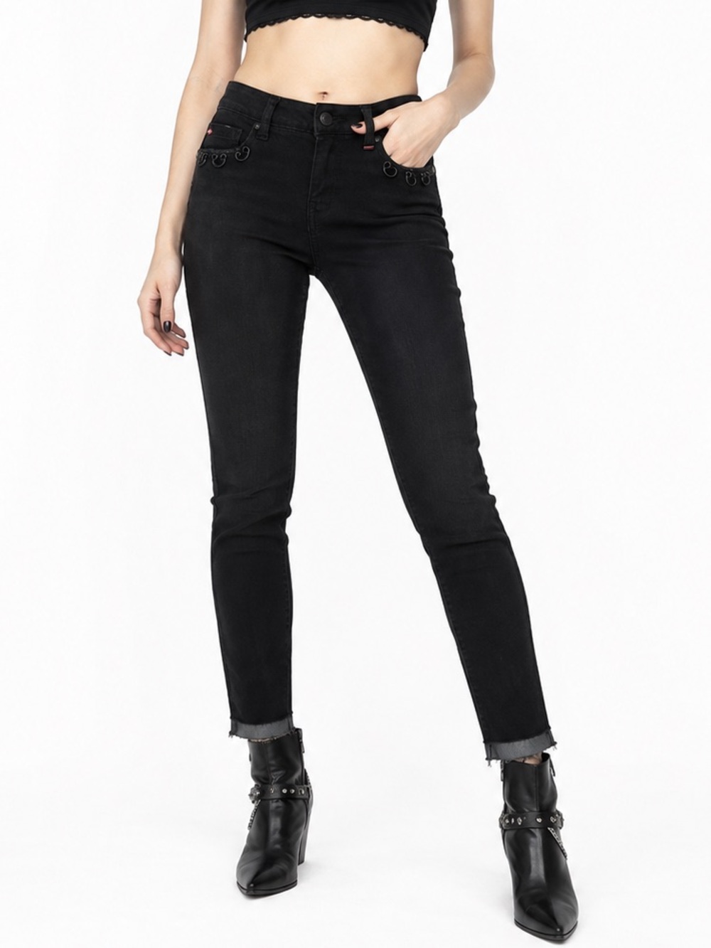 Lee Cooper Black Piercing Ring Hardware Skinny Jeans Size 26 Y2K Goth Punk